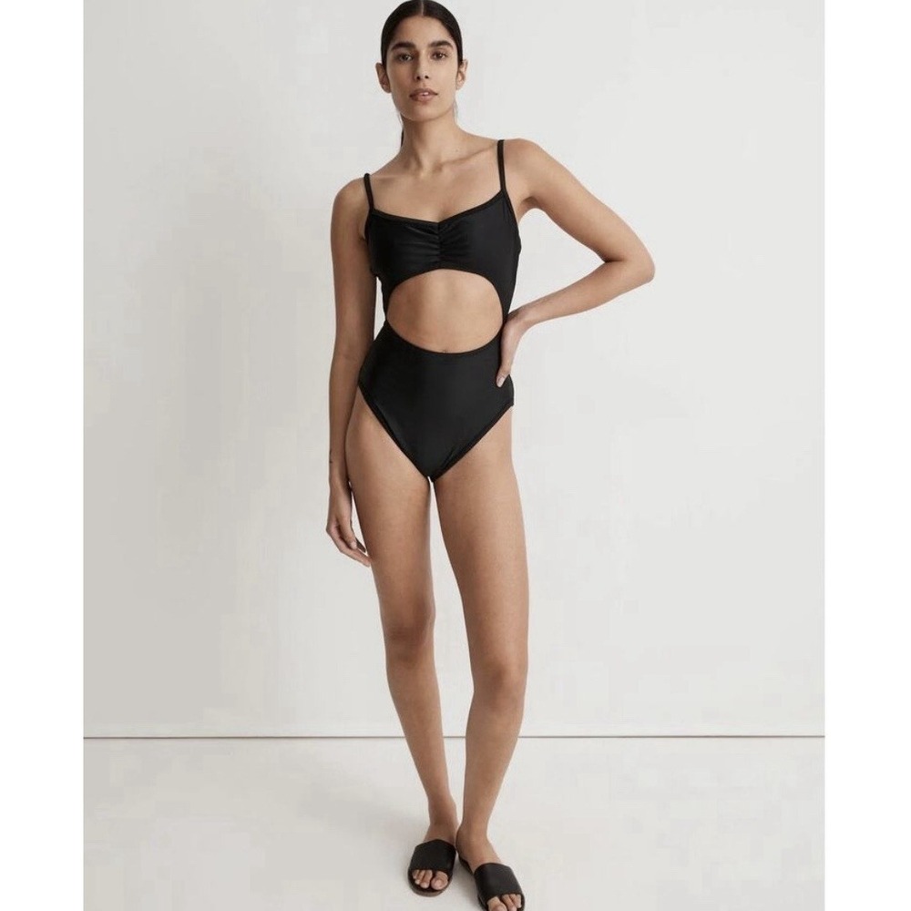 New Madewell Cinched Cutout One-Piece Swimsuit Medium Black NWT